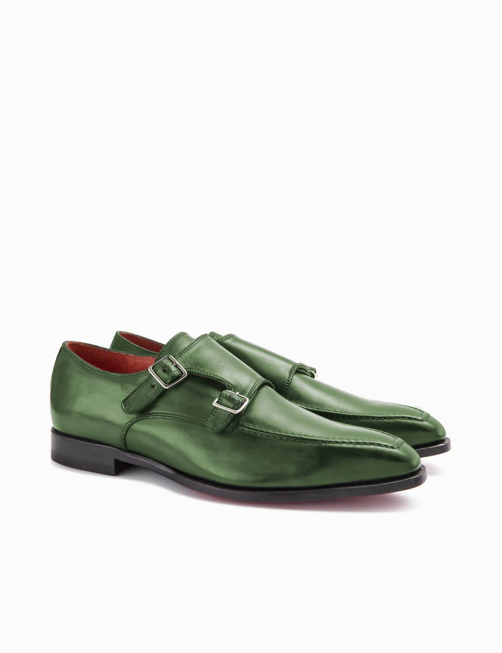 Double Monk Strap in glazed calfskin leather green Rolex Andrea Ventura Firenze